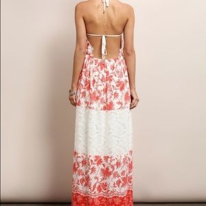 Soie'blu Vermillion Floral Halter Maxi Dress